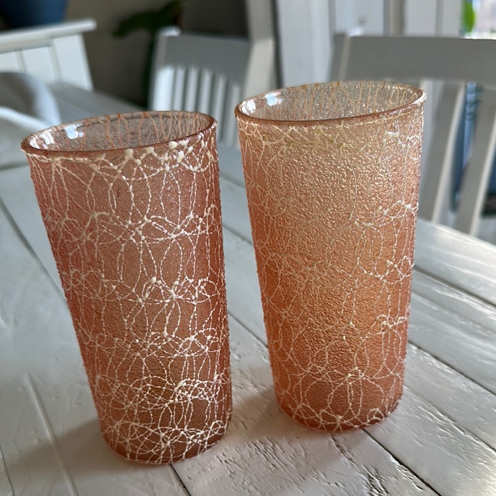 Retro Vintage MCM Spaghetti String Glasses Salmon Color Craft "Shat-R-Pruf"